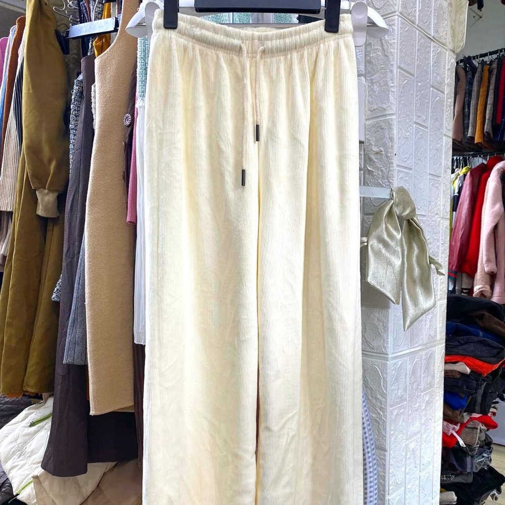 Cream Wide-Leg Corduroy Pants
